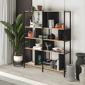 Libreria in rovere decorato in nero-naturale 144x175 cm Alabama - Marckeric