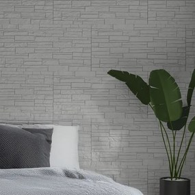 Pannello decorativo effetto pietra mattoni 3D set 12 pz 8,6 mt2 rivestimento murale in PU 120 x 60 x 2,5 Quarzite Bianco