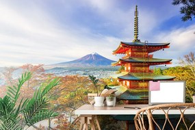 Carta da parati autoadesiva – Vista su Pagoda Chureito e monte Fuji