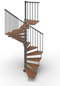 Scala a chiocciola a base quadrata Nara IRIS, con corrimano, larghezza 160 cm, struttura in acciaio grigio antracite, gradini in legno faggio, colore noce