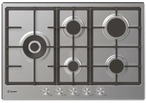 Candy CHG7WLWPX Piano Cottura a Gas 5 Zone Griglie in Ghisa 75 cm Acciaio Inox