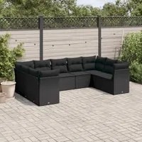 Set Divani da Giardino 9 pz con Cuscini Nero in Polyrattan 3249964