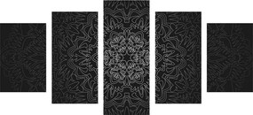Quadri 5 pezzi – Mandala ornamentale in bianco e nero