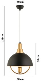 Lampadario a cavo MONZA 1xE27/40W/230V diam. 30 cm nero/oro