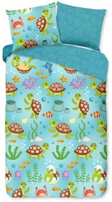 Set copripiumino e federa da bambini blu in cotone per letto singolo ed esteso 140x220 cm Turtles – Good Morning