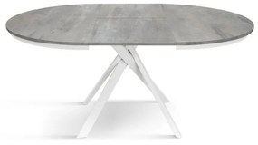 Tavolo rotondo PANTELLERIA in legno effetto grigio cemento con gambe incrociate in metallo bianco, allungabile ⌀120 cm &#8211; ⌀170 cm