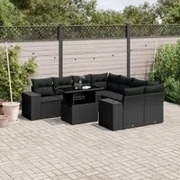 Set Divani da Giardino 9 pz con Cuscini Nero in Polyrattan 3269055