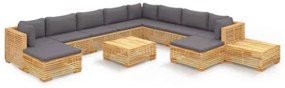 Set Divani da Giardino 12 pz con Cuscini Legno Massello di Teak