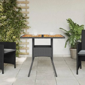 Tavolo giardino piano legno acacia nero 80x80x75 cm polyrattan