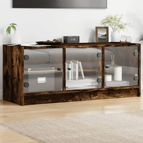Mobile Porta Tv Con Ante İn Vetro Rovere Fumo 102x37x42 Cm /