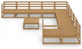 Set Divani da Giardino 11 pz in Legno Massello di Pino