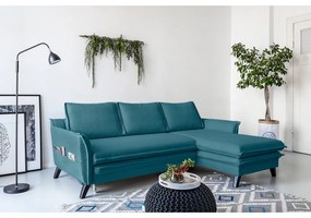Divano letto angolare turchese, angolo destro Charming Charlie - Miuform