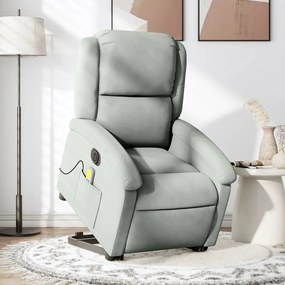 Poltrona Alzapersona Massaggi Elettrica Grigio Chiaro Velluto /