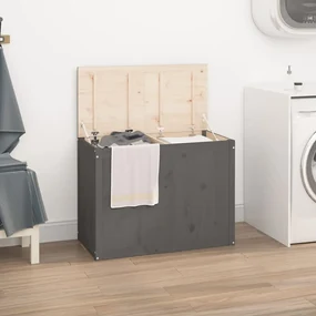 Contenitore Per Bucato Grigio 88,5x44x66 Cm Legno Massello Pino /