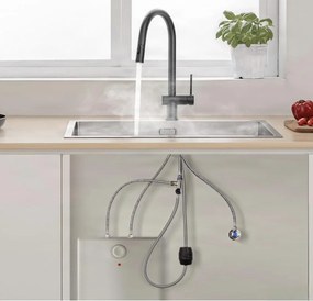 Miscelatore da cucina EYN KL1109 estraibile a due getti, girevole, a bassa o alta pressione, in — Nero opaco — Alta pressione - collegamento a 2 tubi