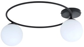 Plafoniera Minimal 2 Luci Perseo In Acciaio Nero E Sfere In Vetro Bianco