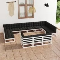 Set Divani da Giardino 13pz con Cuscini Massello di Pino Bianco cod mxl 53593