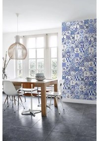 Carta da parati Tessere Piccole blu, 46.5 cm x 8.37 m
