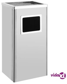 vidaXL Pattumiera con Posacenere da Albergo 45 L Acciaio Inox