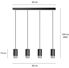 Lampadario 4 Luci Ivar Con Cilindri In Acciaio Nero E Cromo