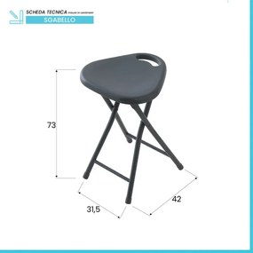 Sgabello pieghevole salvaspazio con seduta in abs e gambe in acciaio grigio