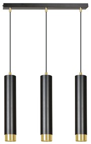 Lampadario 3 Luci Brunilde In Acciaio Nero E Tubolari In Nero E Oro
