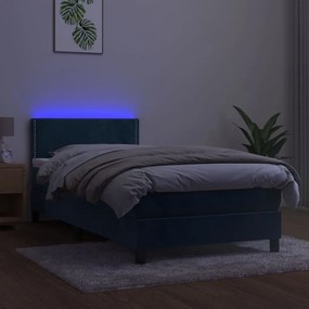 Letto a Molle con Materasso e LED Blu Scuro 100x200 cm