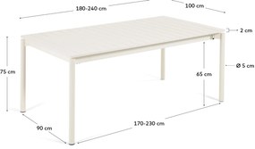 Kave Home - Tavolo allungabile da esterno Zaltana in alluminio grigio chiaro 180 (240) x 100 cm