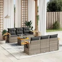 Set Divani da Giardino 7 pz con Cuscini Grigio in Polyrattan 3226634