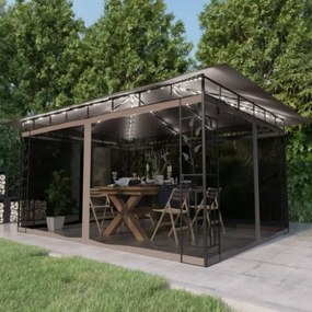 Gazebo con Zanzariera Luci LED 4x3x2,73 m Grigio Talpa