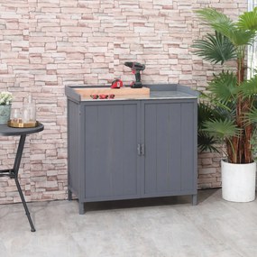 Armadio da Esterno 2 Ante 98x48x95,5 cm in Legno con Piano in Metallo Grigio...