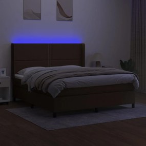 Letto a molle materasso e led marronescuro 180x200cm in tessuto