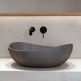 Kamalu - Lavabo da appoggio asimmetrico con finitura terrazzo grigia scura | KTERIS-570GR