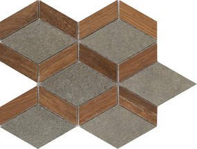 Piastrella da pavimento interno 24 x 30 cm Sp. 8.5 mm Infusion Oak Mosaico Triangle in gres porcellanato grigio e argento traffico intenso (pei 4/5) R10 0.64 mq