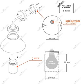 Applique E27 Corten Mattone IP54 per Esterni - Serie FOCUS