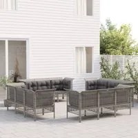 Set Divani da Giardino 12 pz con Cuscini in Polyrattan Grigio 3187483