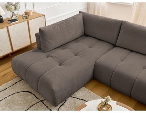 Divano angolare grigio tortora allungabile e con contenitore (penisola a sinistra/a U) con rivestimento in ciniglia Fuji – Bobochic Paris