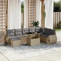 Set Divano da Giardino 9 pz con Cuscini Beige in Polyrattan 3268729