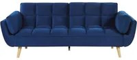 Divano Letto Tessuto Velluto Blu Navy Gambe In Legno A 3 Posti Imbottitura In Schiuma Imbottitura Biscuit Schienale Diviso