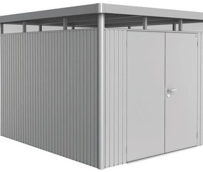 Casetta da giardino BIOHORT Highline H5 in acciaio grigio chiaro con porta doppio battente, superficie interna 7.35 m² e spessore parete 0.5 mm