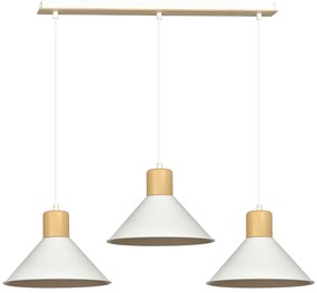 Sospensione Nordica 3 Luci Chandra In Acciaio Bianco E Legno