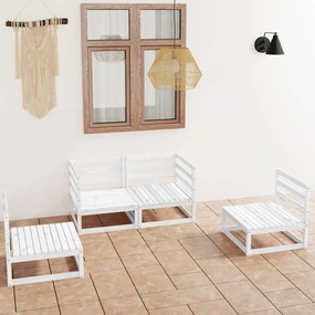 Set Divani da Giardino 4 pz Bianco in Legno Massello di Pino