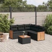 Set Divano da Giardino 6 pz con Cuscini Nero in Polyrattan 3227644