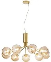 Lampadario a sospensione HONEY in metallo ottone con nove diffusori in vetro champagne