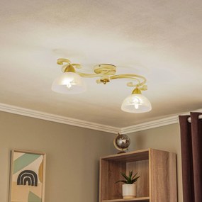 Luminex Plafoniera Flora, due paralumi in vetro, bianco/ottone