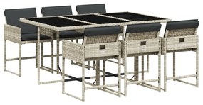 Set da pranzo da giardino 7 pz cuscini polyrattan grigio chiaro