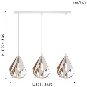 Eglo 43002 - Lampadario a sospensione con filo CARLTON 3xE27/60W/230V