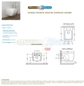 Vaso WC sospeso Legend filo muro in ceramica completo di sedile softclose