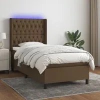 Letto a Molle Materasso e LED Marrone Scuro 90x200cm in Tessuto 3138528