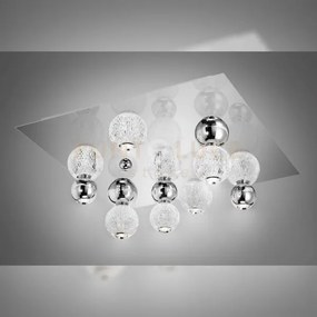Brillante plafoniera quadrata cromo con sfere cromate, led 40w, lum...